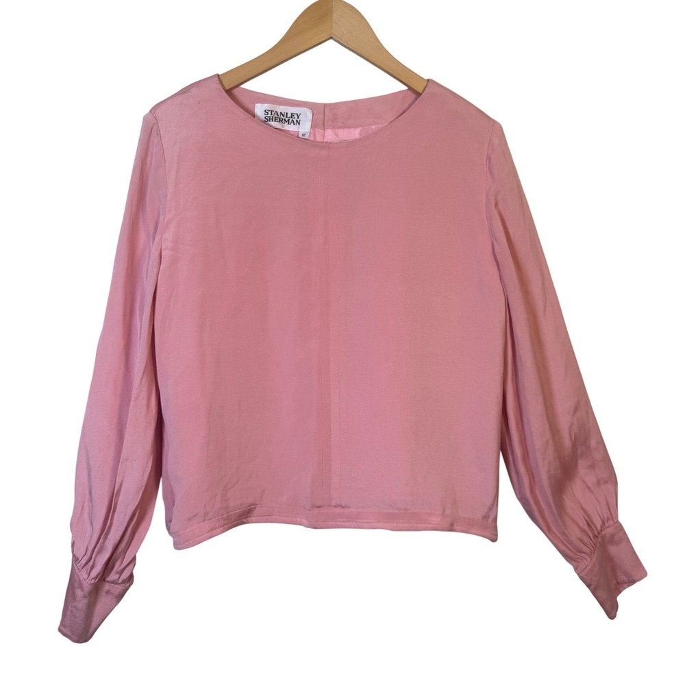 Vintage Womens Top‎ Size 12 80s 100% Silk Pink Button Cuff Coquette Retro